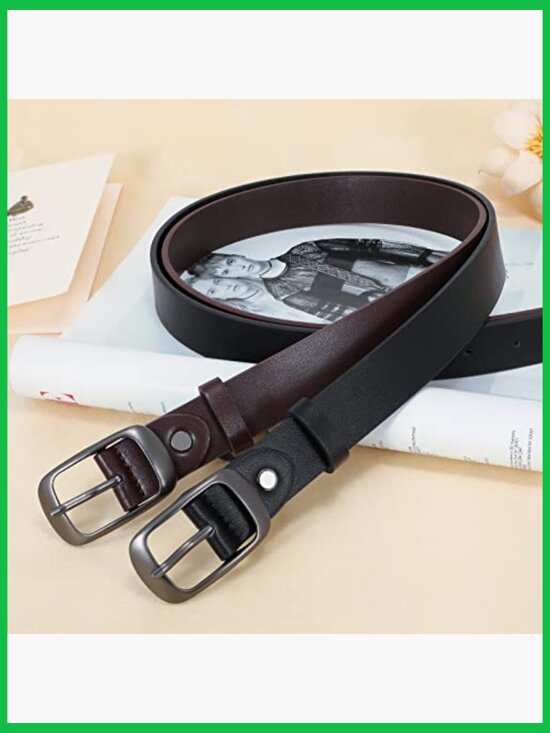 2 Pack Cowhide Leather Belts with Pin Buckle for Jeans Dress main image 4